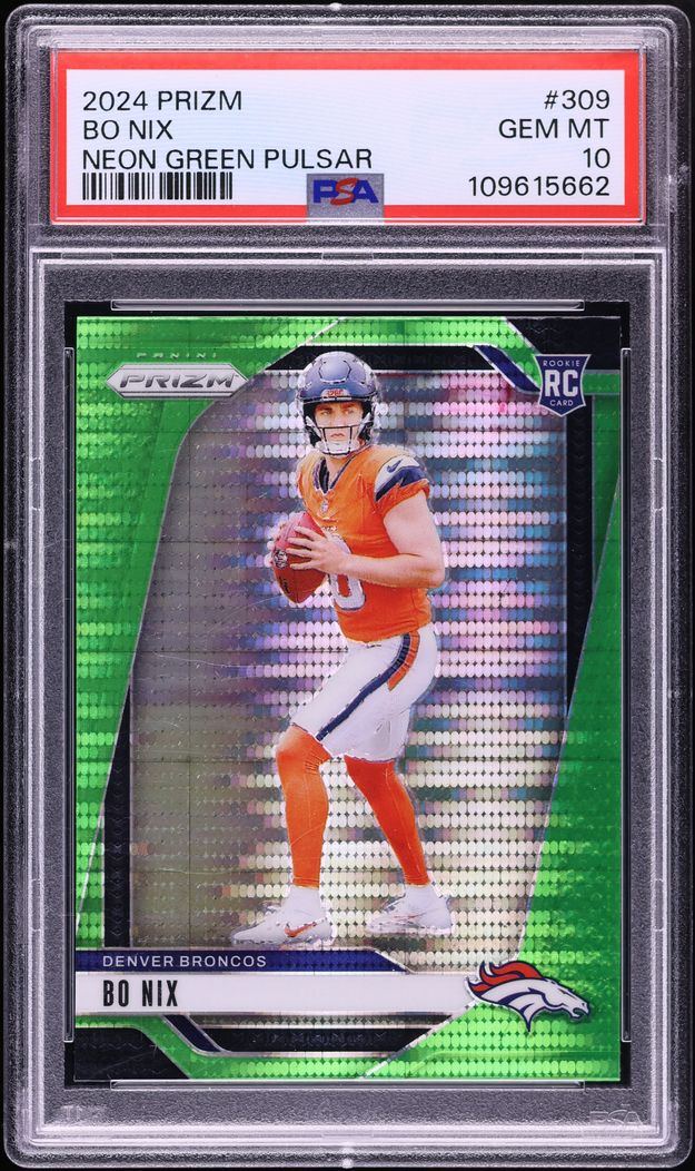 2024 Panini Prizm Neon Green Pulsar Bo Nix ROOKIE #309 PSA 10 GEM MINT