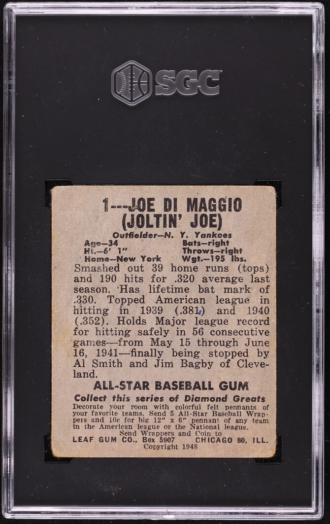 1948 Leaf Joe DiMaggio #1 SGC 1 PR
