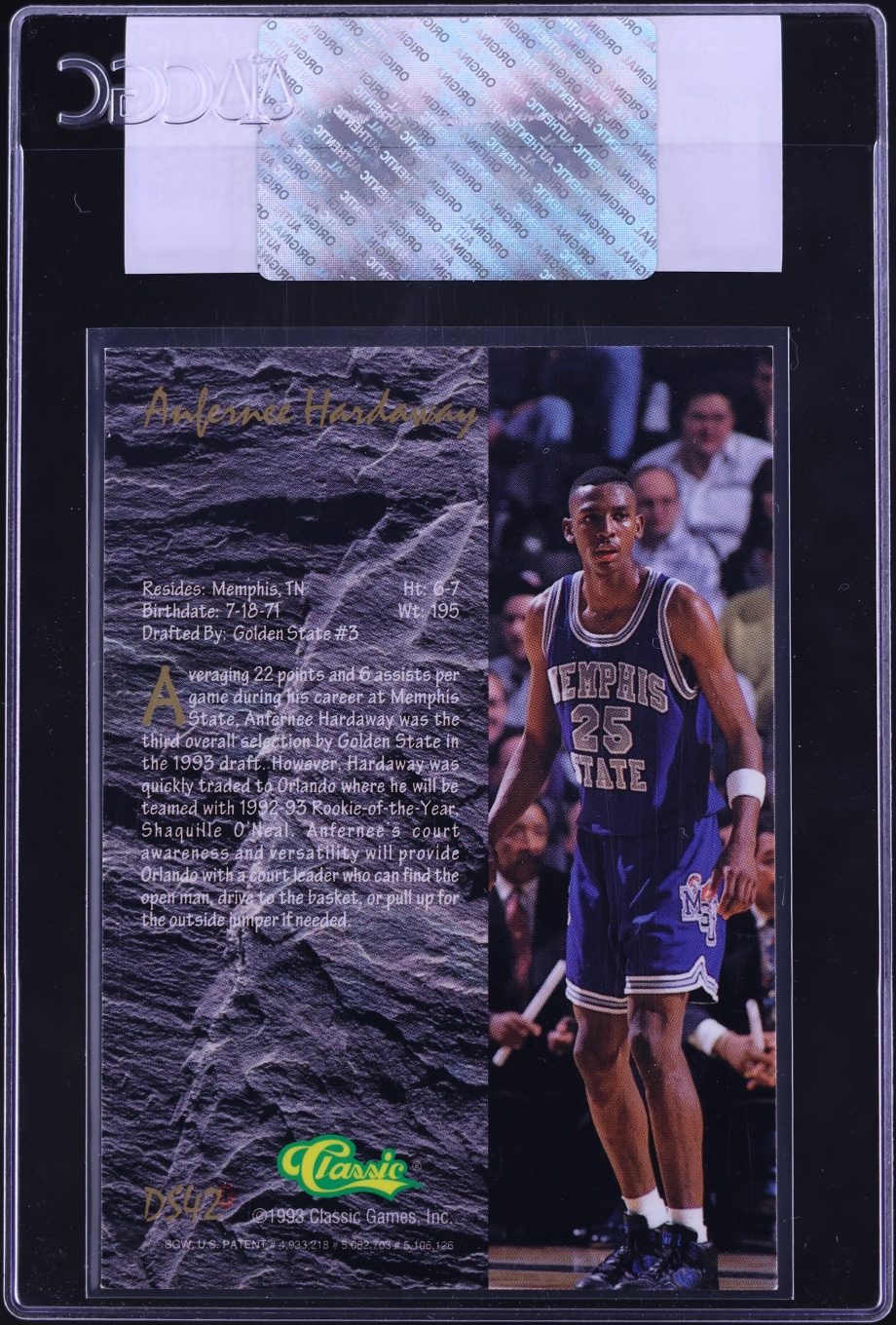 1993 Classic Four Sport Draft Stars Anfernee Hardaway ROOKIE #DS42 CGC AUTH