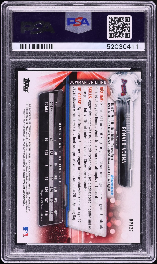 2017 Bowman Ronald Acuna Jr. PROSPECT #BP127 PSA 10 GEM MINT