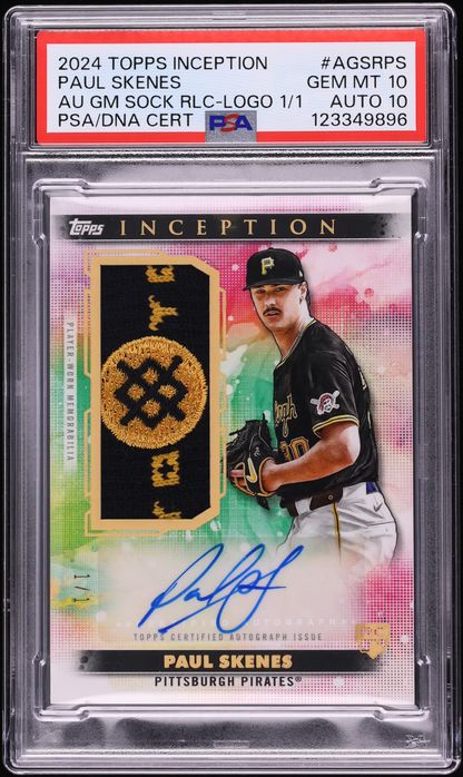 2024 Topps Inception Game Sock Logo Paul Skenes ROOKIE PATCH AUTO DNA 10 1/1 PSA 10 GEM MINT