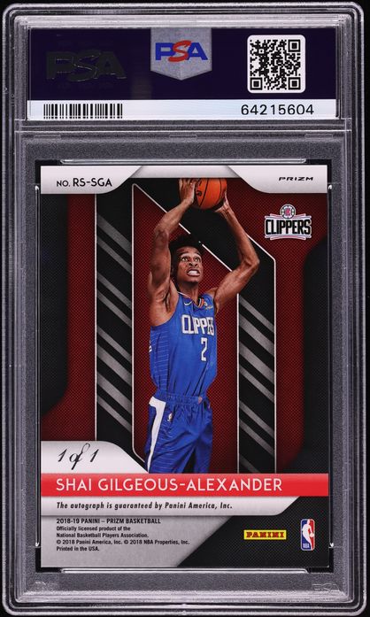 2018 Panini Prizm White Sparkle Shai Gilgeous-Alexander ROOKIE AUTO 1/1 #RS-SGA PSA 9 MINT