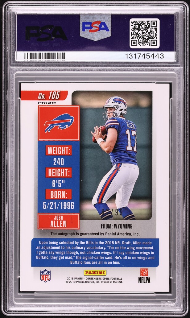 2018 Panini Contenders Optic Red Josh Allen ROOKIE AUTO /99 #105 PSA 7 NRMT