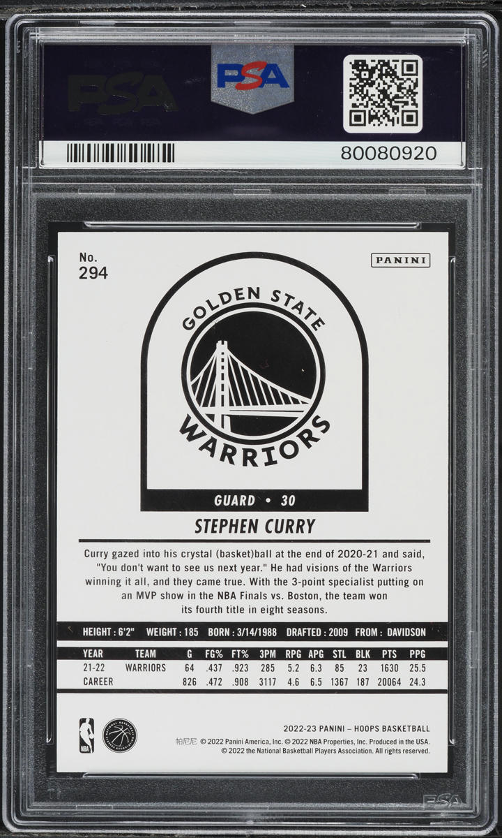 2022 Hoops Stephen Curry #294 PSA 10 GEM MINT