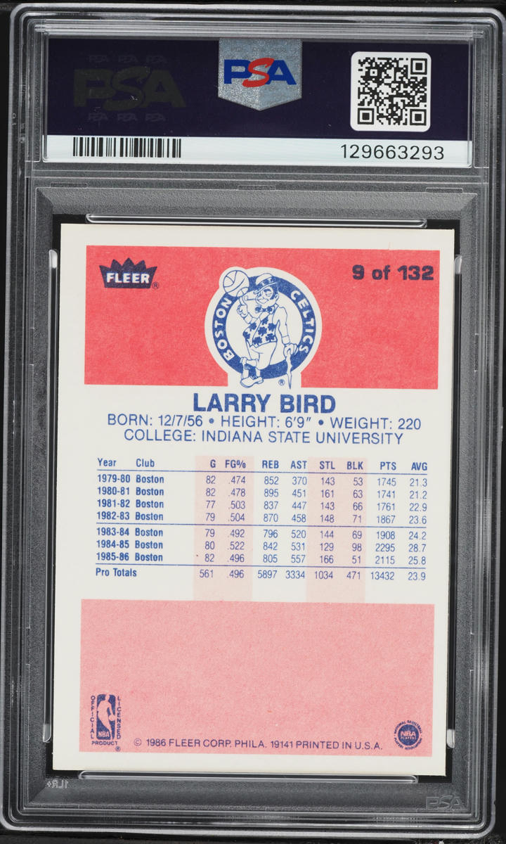 1986 Fleer Basketball Larry Bird #9 PSA 5 EX