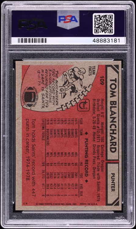 1980 Topps Football Tom Blanchard #109 PSA 10 GEM MINT
