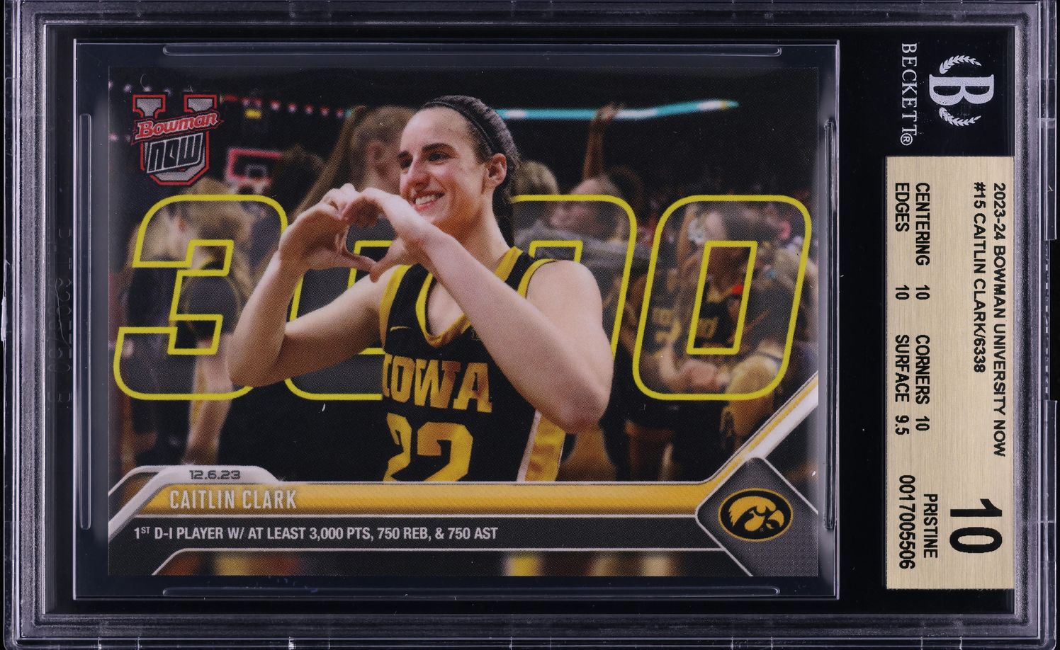 2023 Bowman U Now Caitlin Clark ROOKIE #15 BGS 10 PRISTINE
