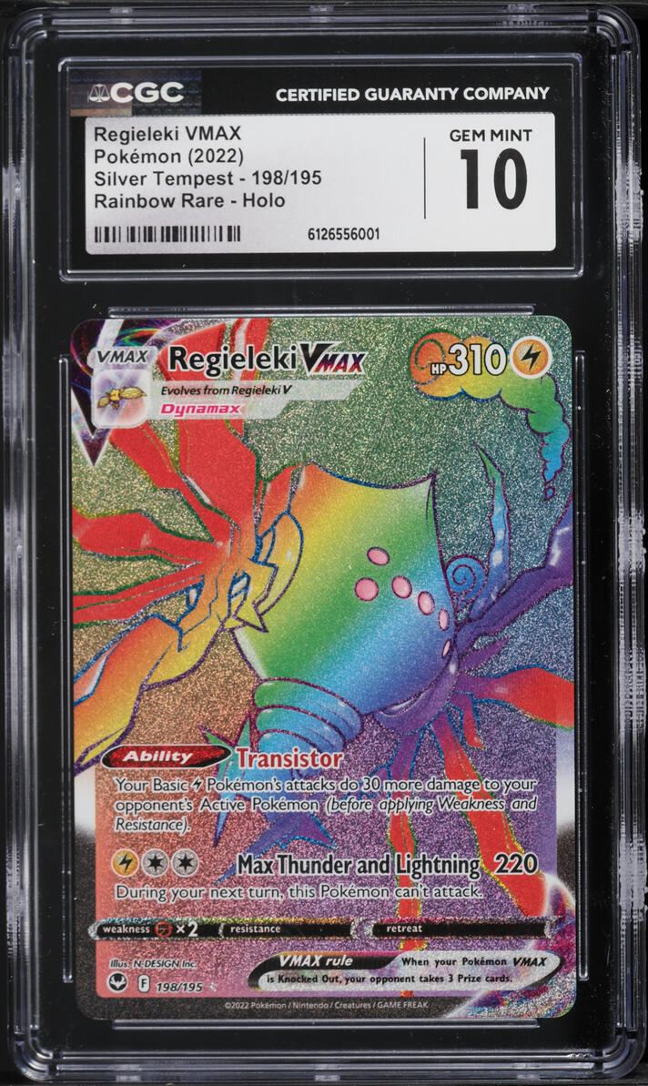2022 Pokemon Sword & Shield Silver Tempest Rainbow Rare Regieleki VMAX #198 CGC 10 GEM MINT