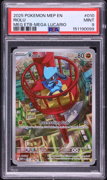 2025 Pokemon Mega Evolution Promo ETB Mega Lucario Full Art Riolu #10 PSA 9 MINT