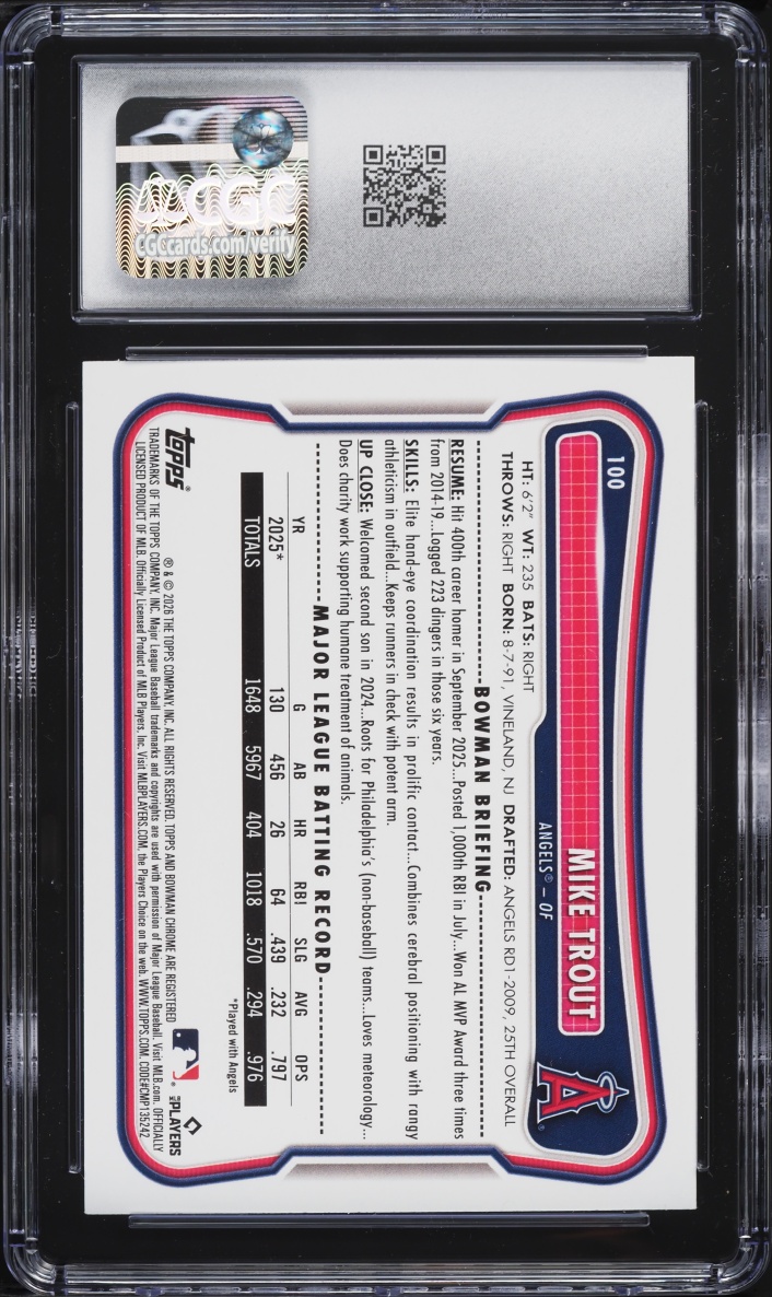 2026 Bowman Yellow Mike Trout /75 #100 CGC 10 GEM MINT
