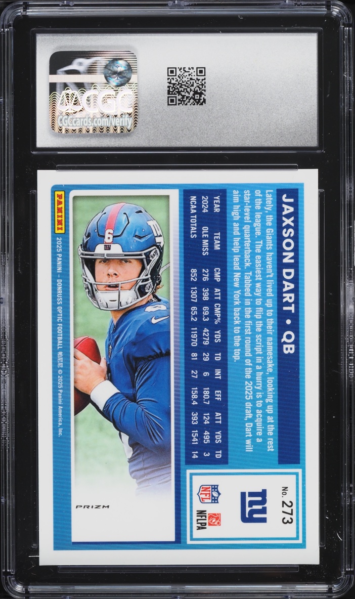 2025 Donruss Optic Blue Hyper Jaxson Dart ROOKIE #273 CGC 9 MINT