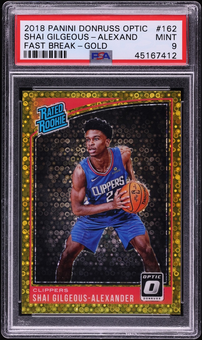 2018 Donruss Optic Fast Break Gold Shai Gilgeous-Alexander ROOKIE JERSEY # 2/10 #162 PSA 9 MINT