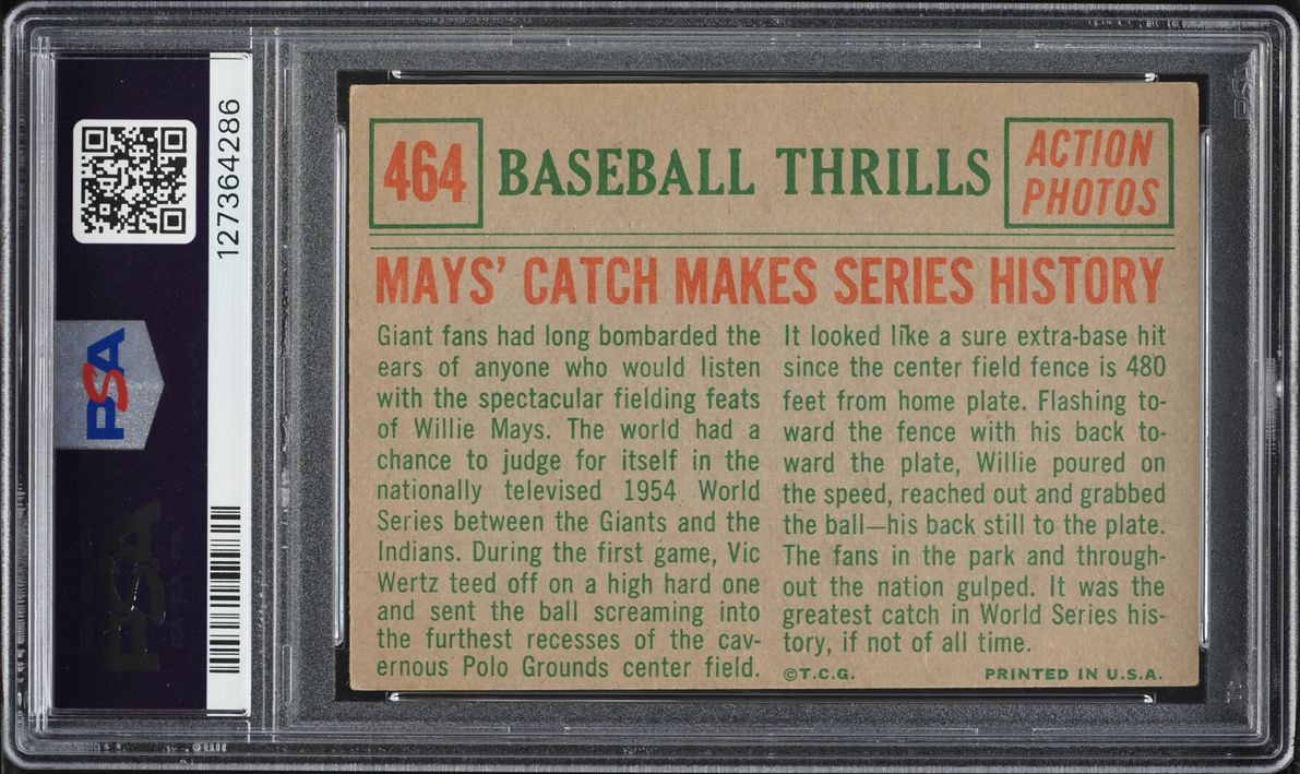 1959 Topps Willie Mays Catch Makes Series History #464 PSA 3 VG