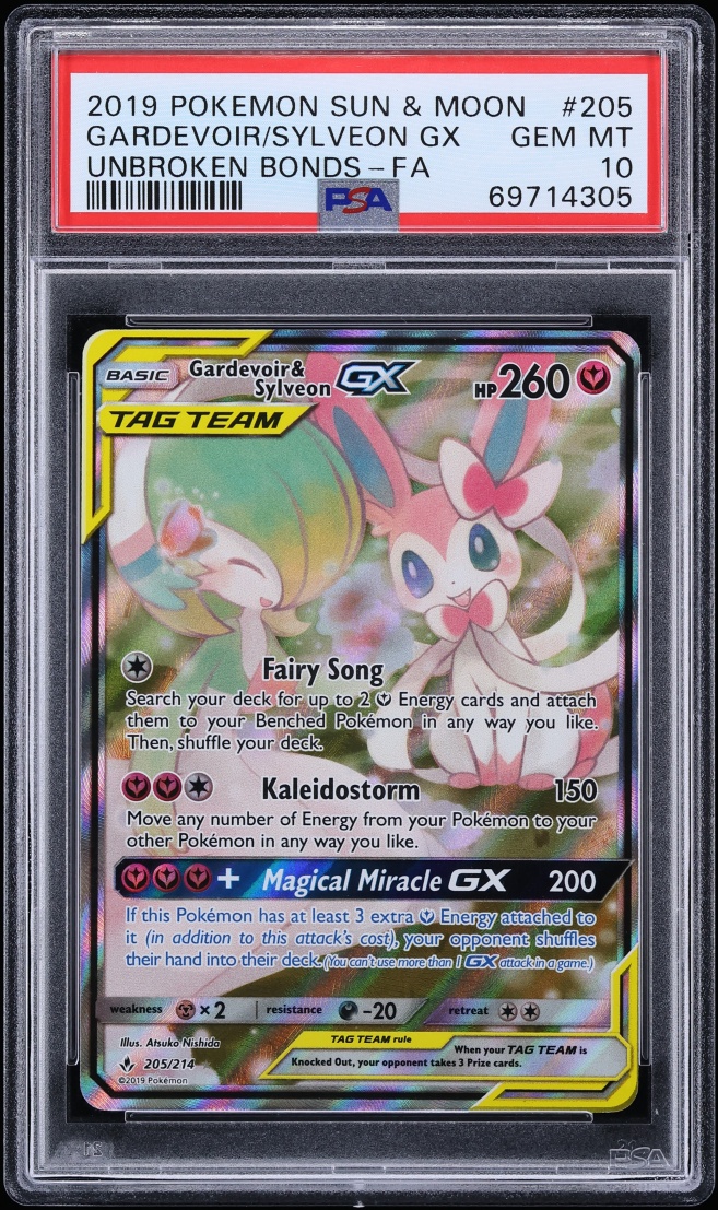 2019 Pokemon Sun & Moon Unbroken Bonds Full Art Gardevoir & Sylveon GX #205 PSA 10 GEM MINT