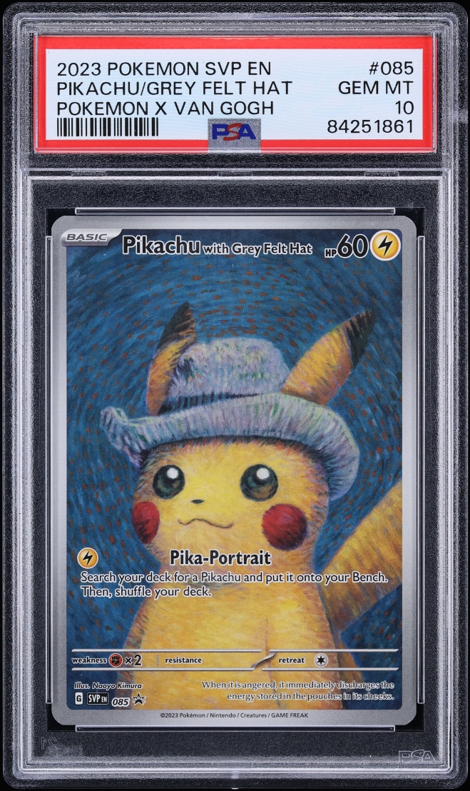 2023 Pokemon Scarlet & Violet Promo Van Gogh Full Art Pikachu Grey Felt Hat #85 PSA 10 GEM MINT