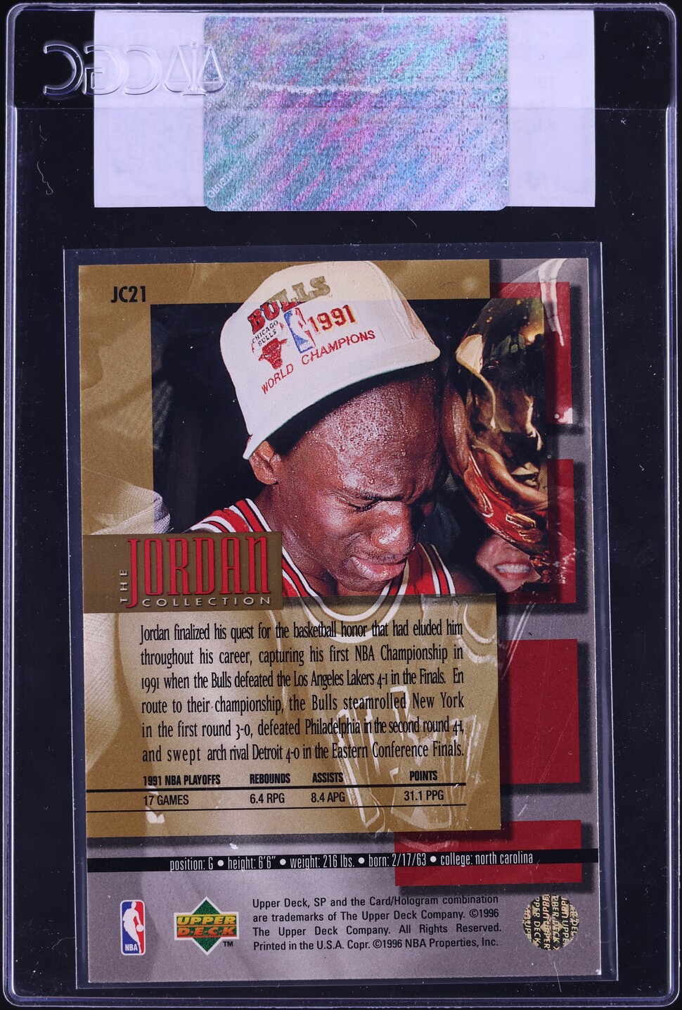 1995 SP Championship The Jordan Collection Michael Jordan #JC21 CGC AUTH