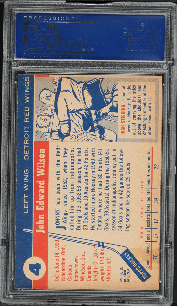 1954 Topps Hockey Johnny Wilson #4 PSA 6 EXMT