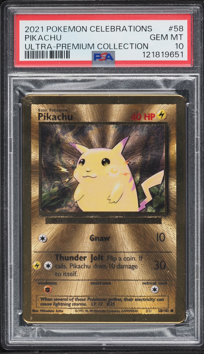 2021 Pokemon Sword & Shield Celebrations Ultra Premium Gold Metal Pikachu #58 PSA 10 GEM MINT