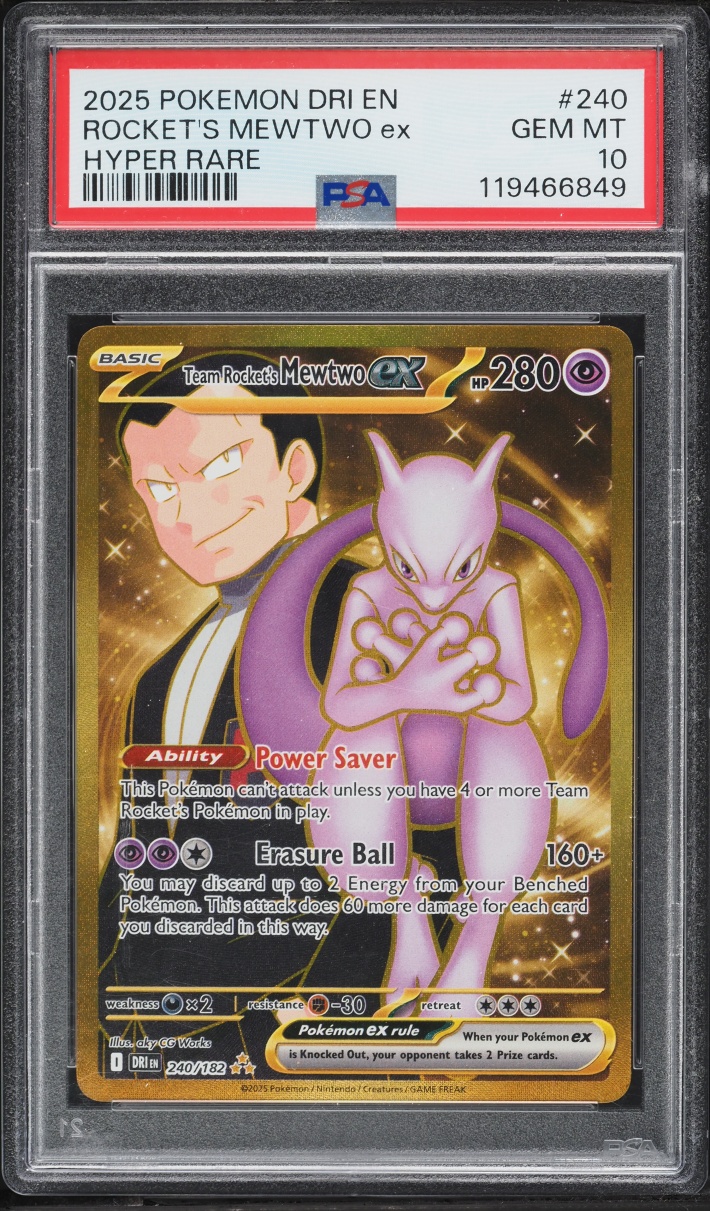 2025 Pokemon Scarlet & Violet Destined Rivals Gold Rare Team Rocket's Mewtwo ex #240 PSA 10 GEM