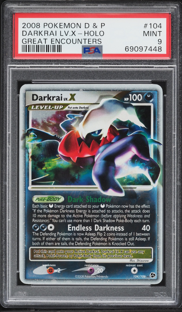 2008 Pokemon Diamond & Pearl Great Encounters Holo Darkrai LV.X #104 PSA 9 MINT
