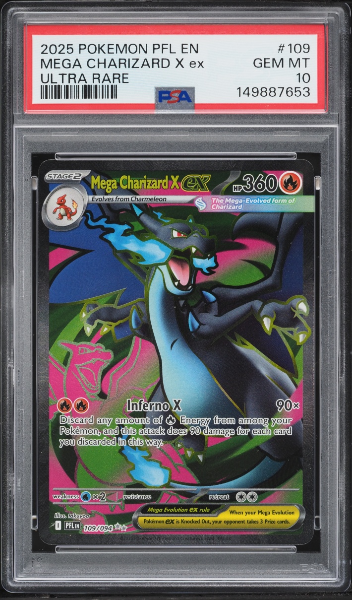 2025 Pokemon Mega Evolution Phantasmal Flames Full Art Mega Charizard X Ex #109 PSA 10 GEM MINT