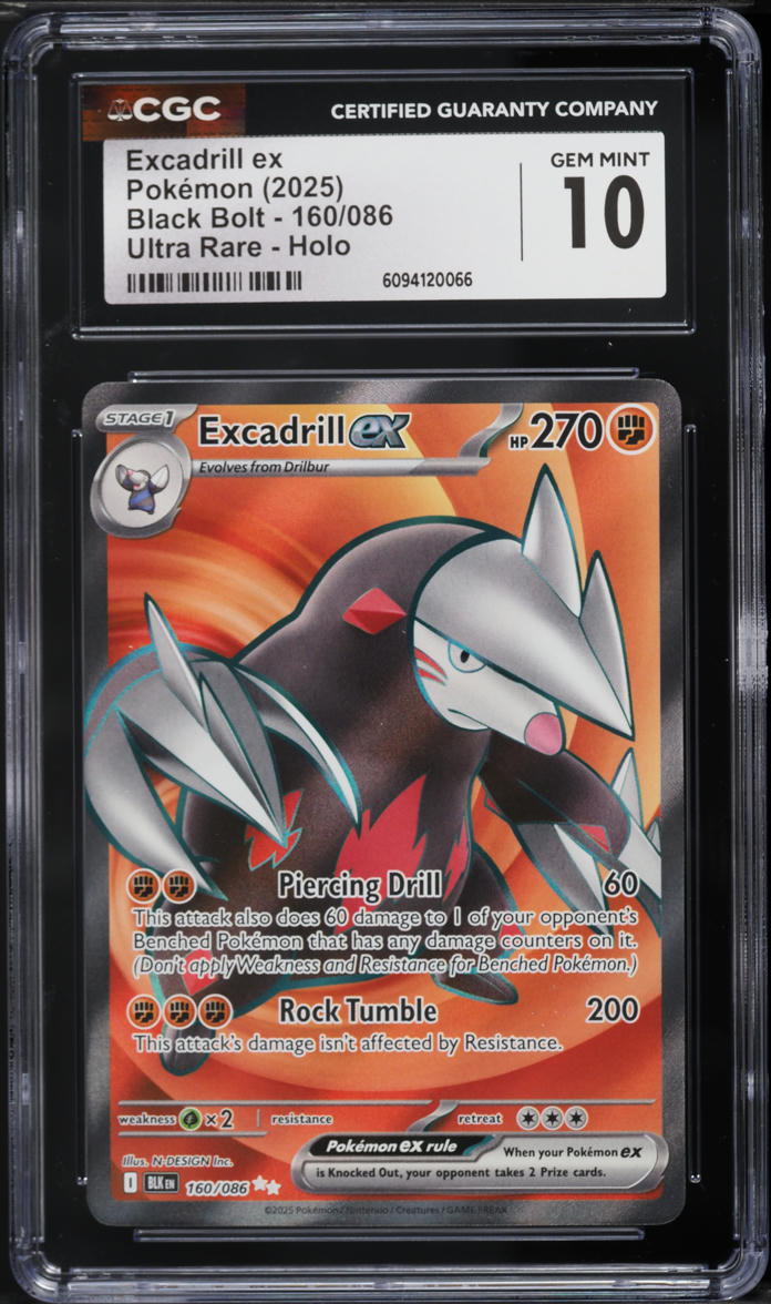 2025 Pokemon Scarlet & Violet Black Bolt Full Art Excadrill ex #160 CGC 10 GEM MINT