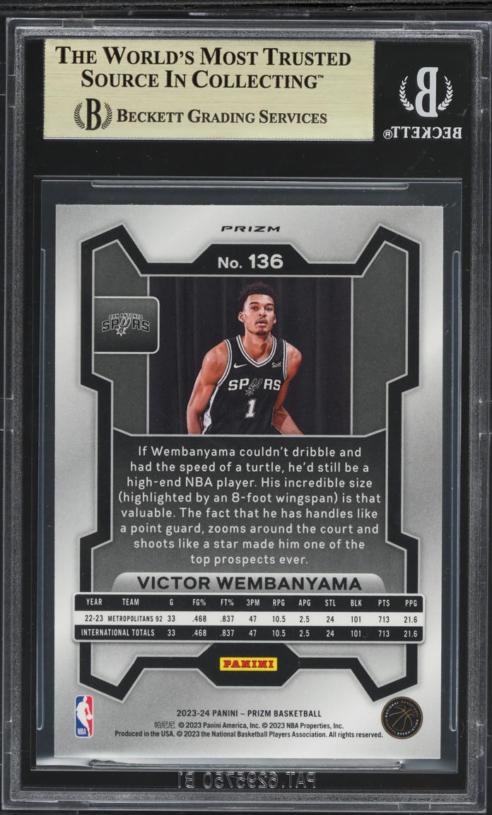 2023 Panini Prizm Red Ice Victor Wembanyama ROOKIE #136 BGS 9.5 GEM MINT