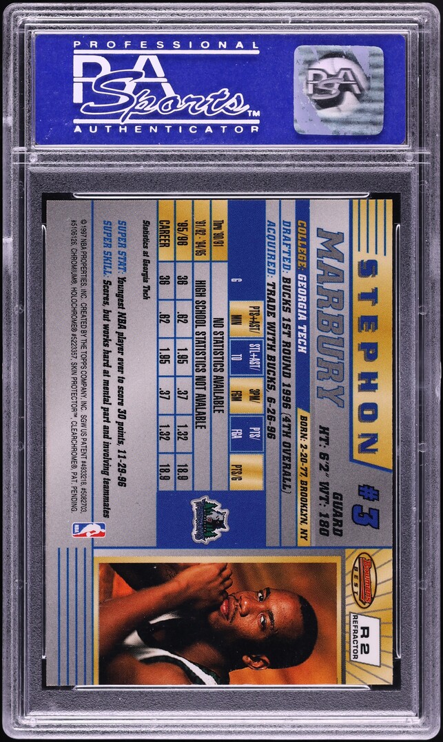 1996 Bowman's Best Refractor Stephon Marbury ROOKIE #R2 PSA 10 GEM