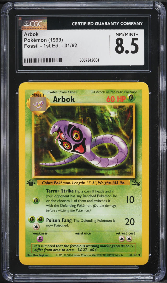 1999 Pokemon Fossil 1st Edition Arbok #31 CGC 8.5 NM-MT+