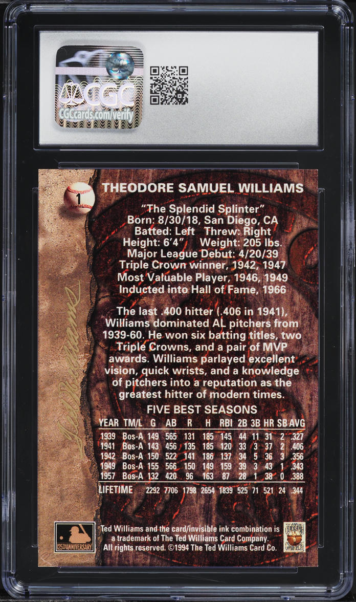 1994 Ted Williams Co. Ted Williams #1 CGC 9 MINT
