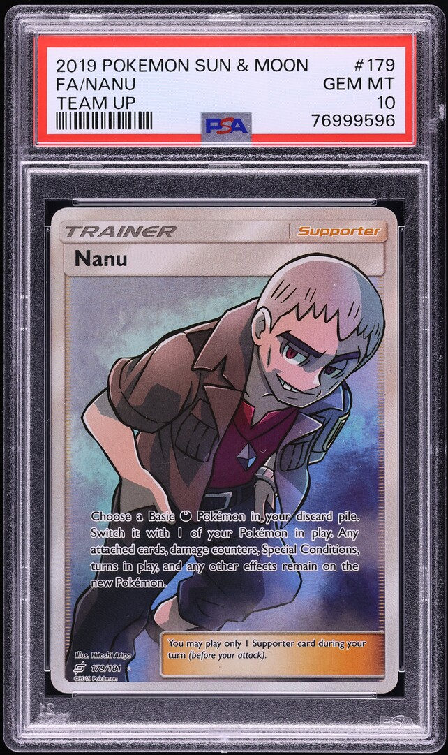2019 Pokemon Sun & Moon Team Up Full Art Nanu #179 PSA 10 GEM MINT