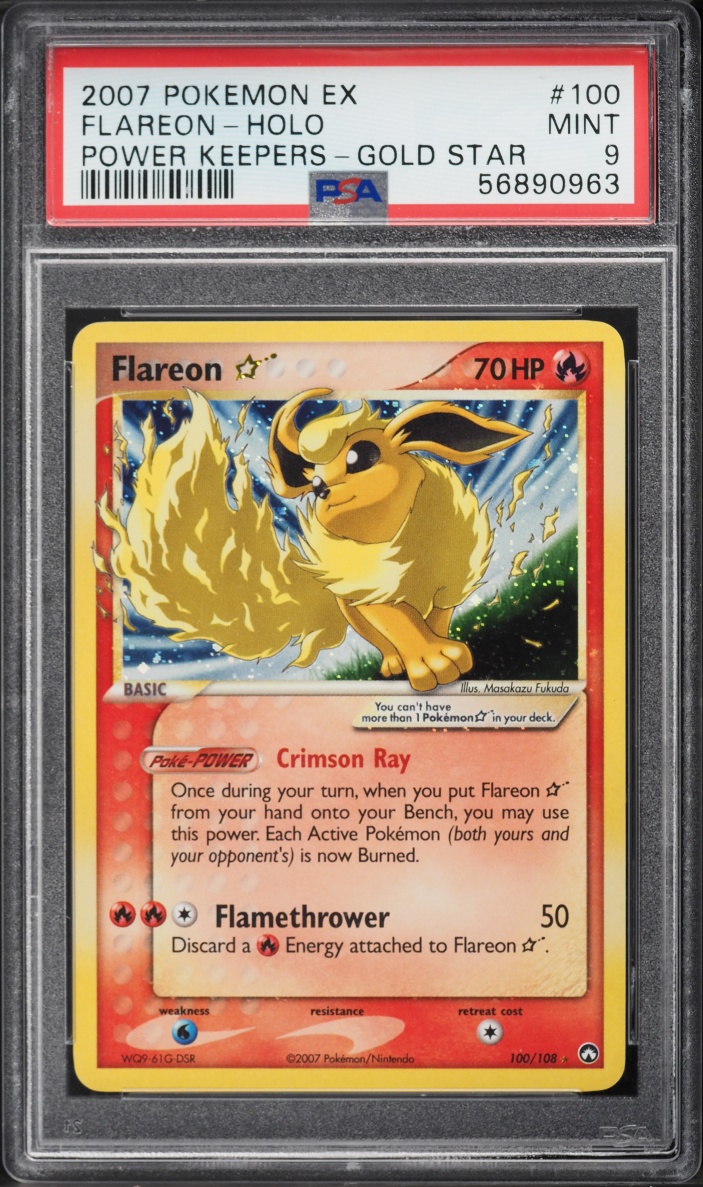 2007 Pokemon EX Power Keepers Holo Flareon Gold Star #100 PSA 9 MINT