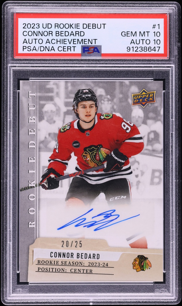2023 Upper Deck Debut Achievement Connor Bedard ROOKIE AUTO /25 DNA 10 #1 PSA 10 GEM MINT