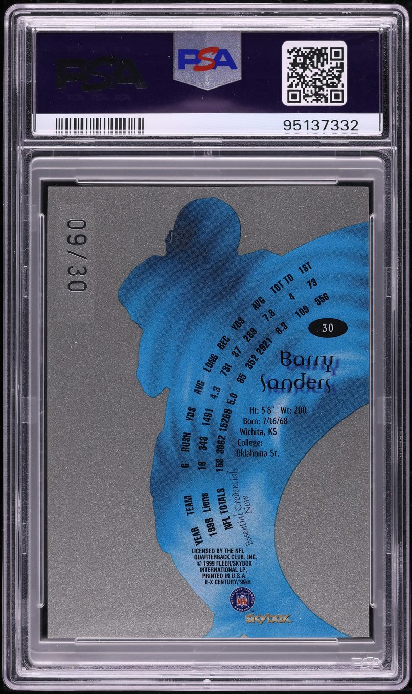 1999 Skybox E-X Century Essential Credentials Now Barry Sanders /30 #30 PSA 10