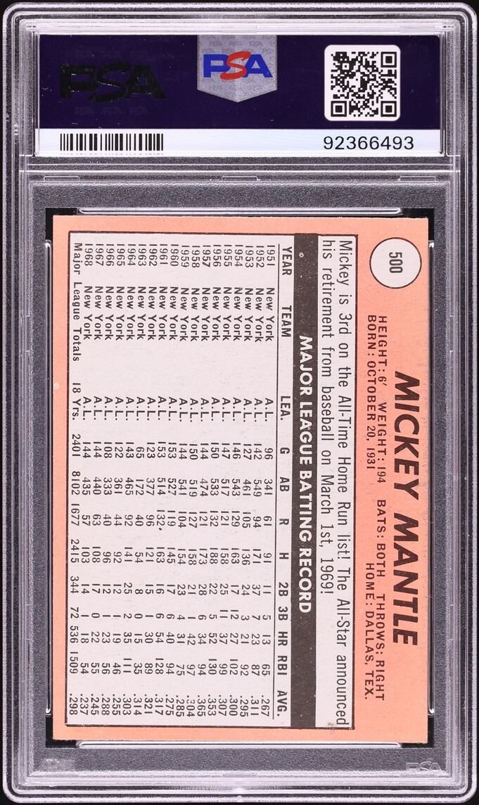 1969 Topps Mickey Mantle #500 PSA 5 EX