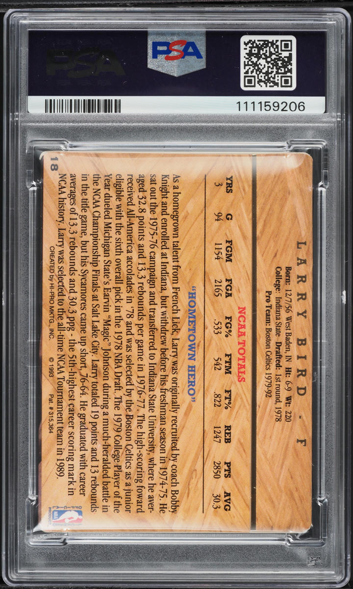 1993 Action Packed Hall Of Fame Larry Bird #18 PSA 7 NRMT