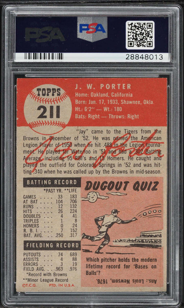 1953 Topps J.W. Porter #211 PSA 5 EX