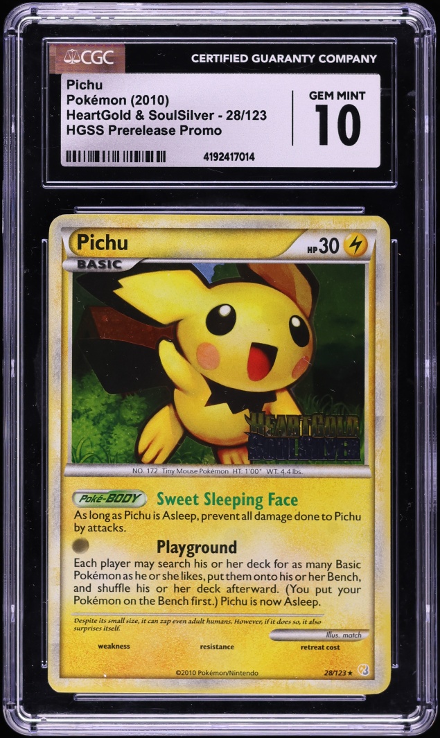 2010 Pokemon HeartGold & SoulSilver Prerelease Pichu #28 CGC 10 GEM MINT