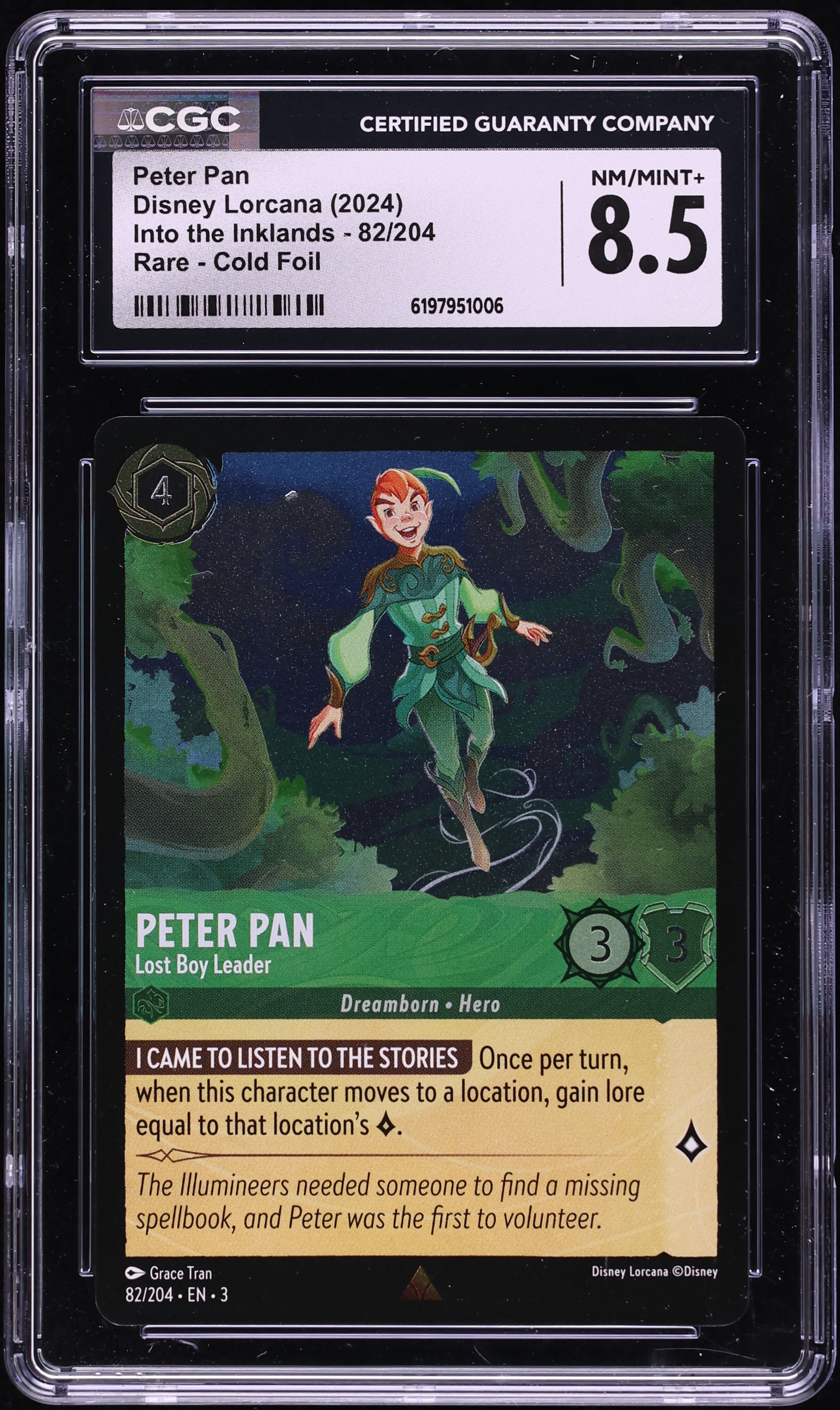 2024 Disney Lorcana Into The Inklands Cold Foil Peter Pan Lost Boy Leader #82 CGC 8.5 NM-MT+