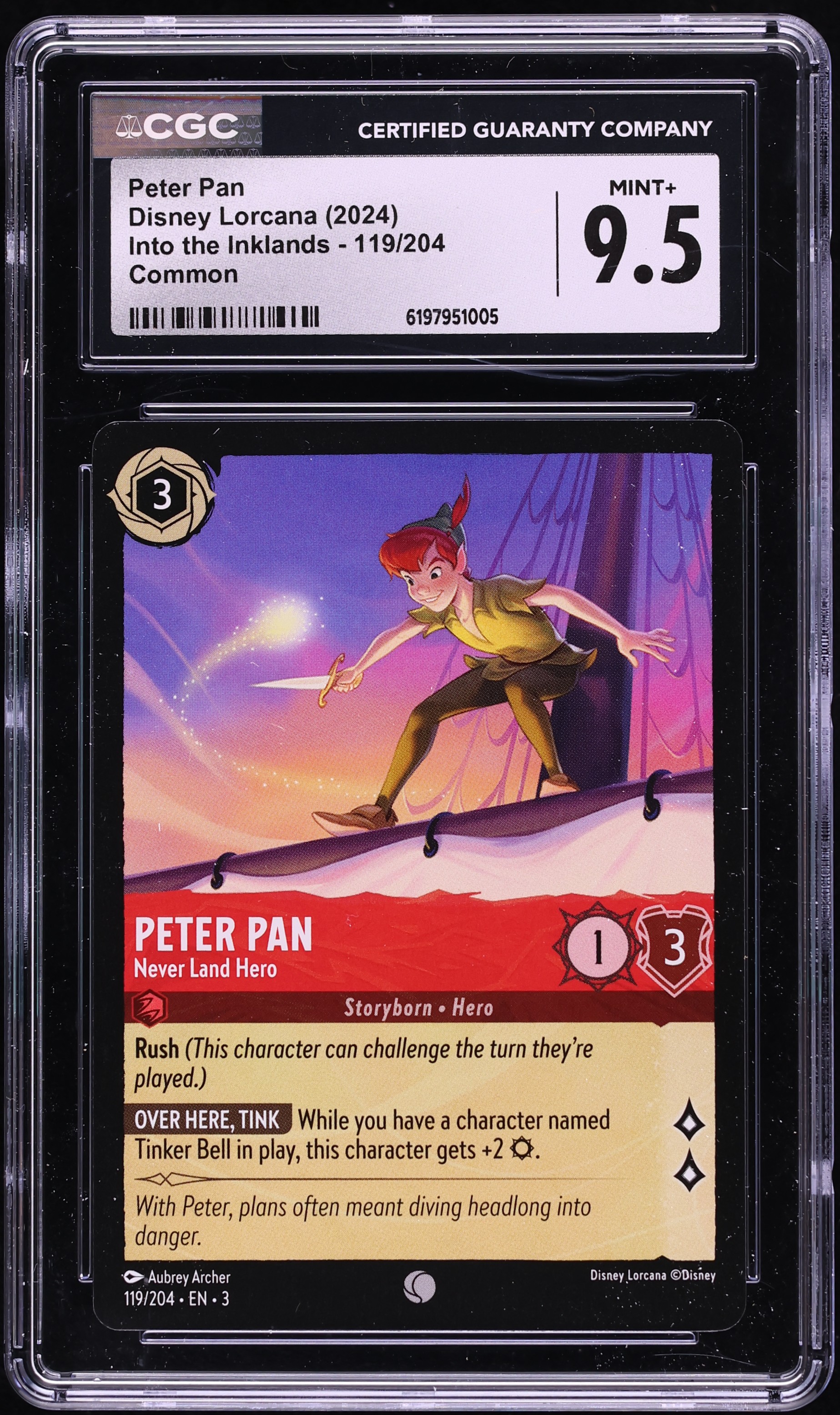2024 Disney Lorcana Into The Inklands Peter Pan Never Land Hero #119 CGC 9.5 MINT+