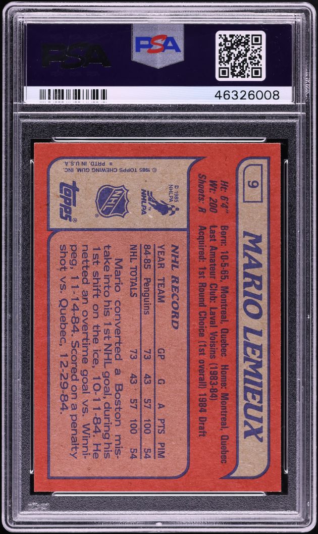 1985 Topps Hockey Mario Lemieux ROOKIE #9 PSA 10 GEM MINT