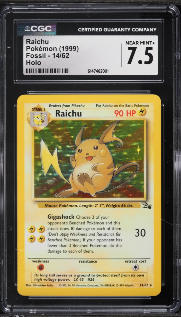 1999 Pokemon Fossil Holo Raichu #14 CGC 7.5 NRMT+