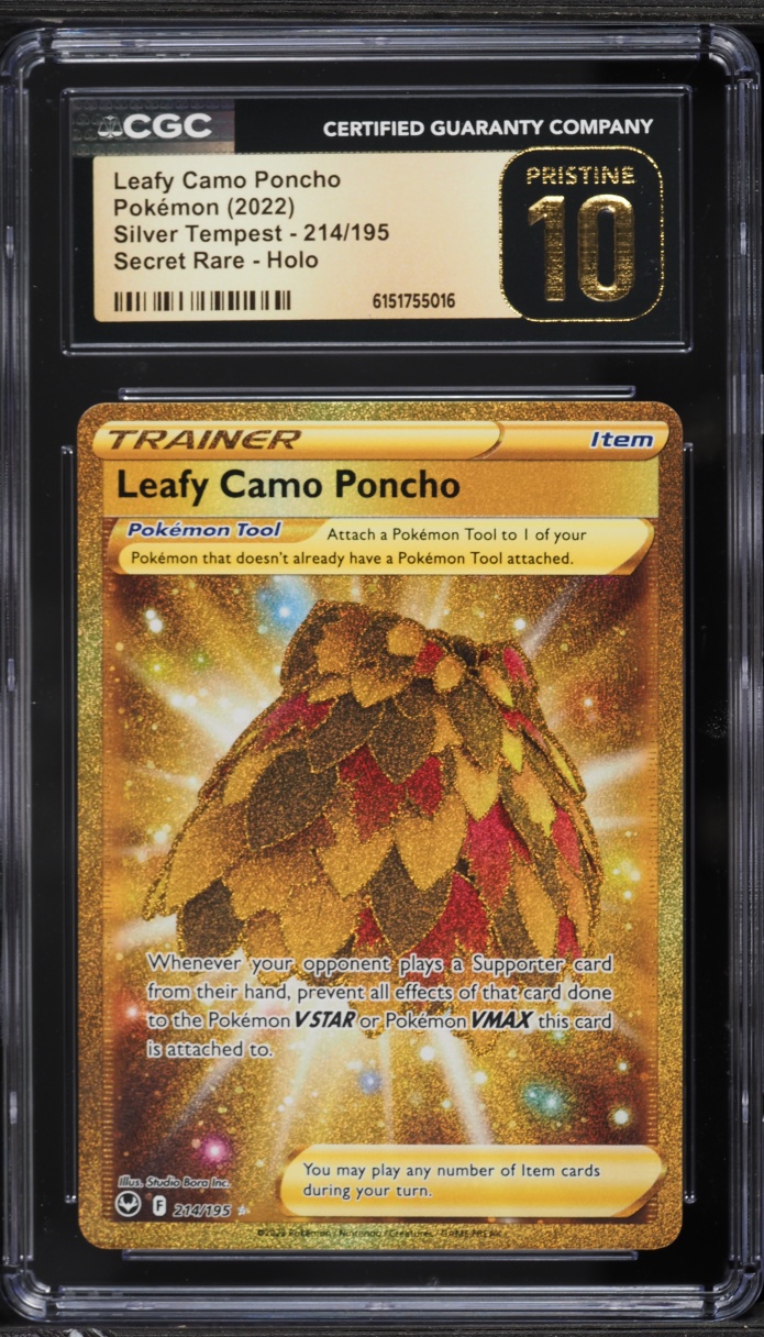 2022 Pokemon Sword & Shield Silver Tempest Gold Rare Leafy Camo Poncho #214 CGC 10 PRISTINE