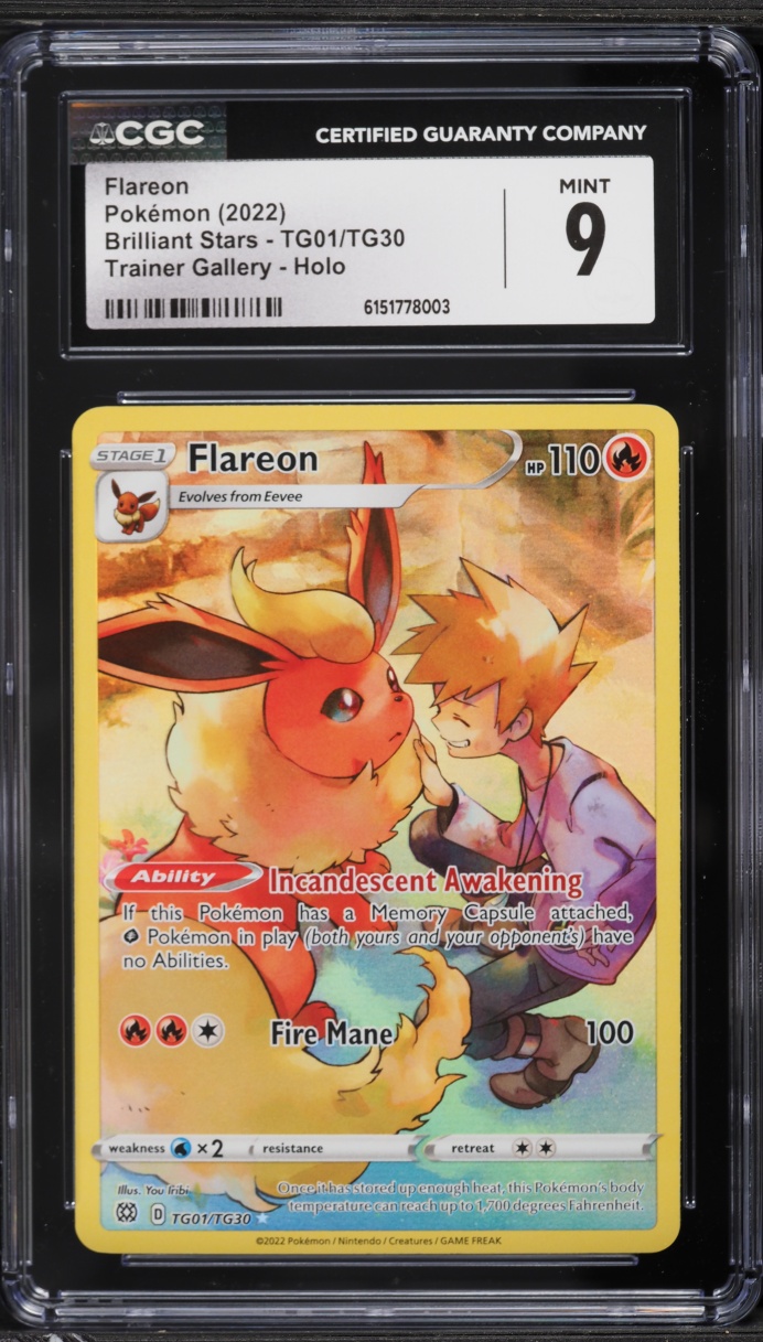2022 Pokemon Sword & Shield Brilliant Stars CHR Flareon #TG01 CGC 9 MINT