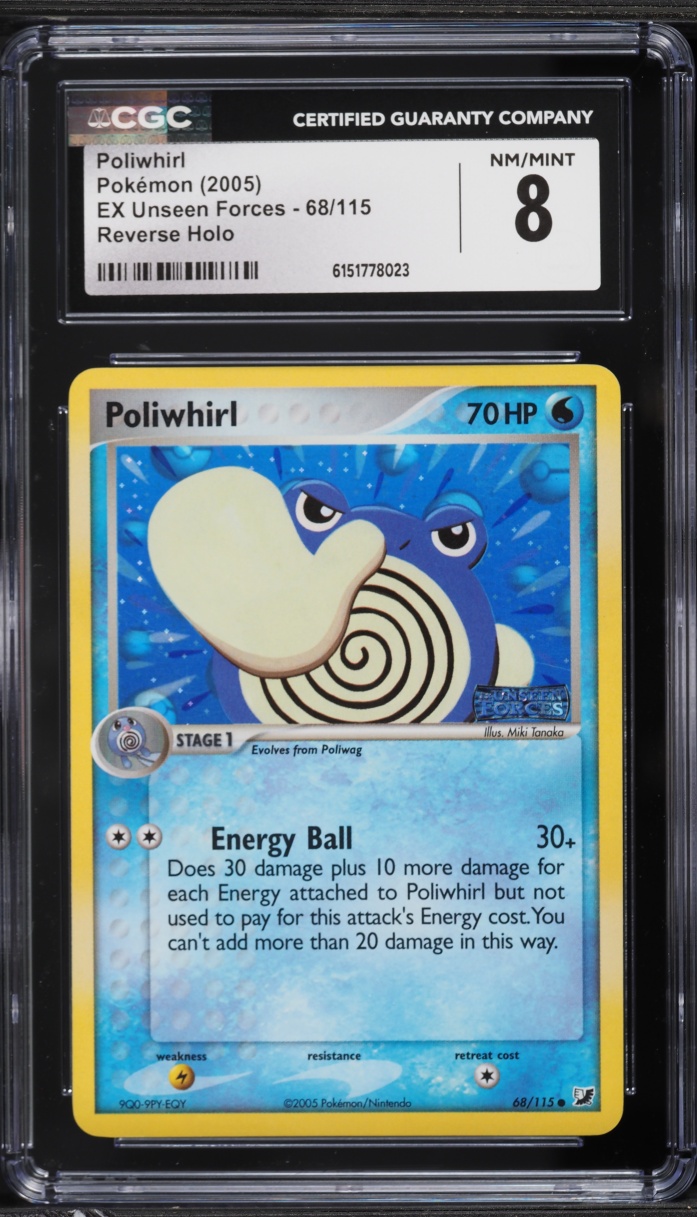 2005 Pokemon EX Unseen Forces Reverse Holo Poliwhirl #68 CGC 8 NM-MT