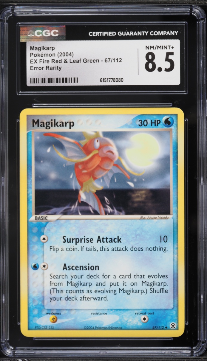 2004 Pokemon EX Fire Red & Leaf Green Rarity Error Magikarp #67 CGC 8.5 NM-MT+