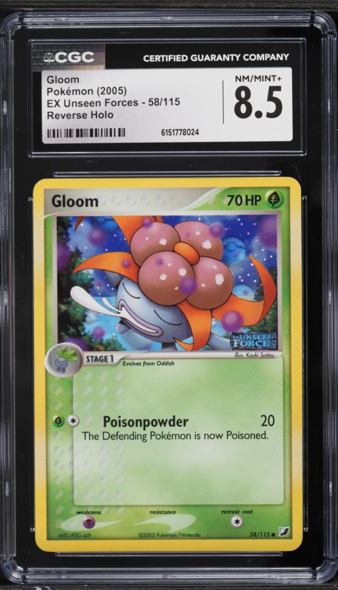 2005 Pokemon EX Unseen Forces Reverse Holo Gloom #58 CGC 8.5 NM-MT+