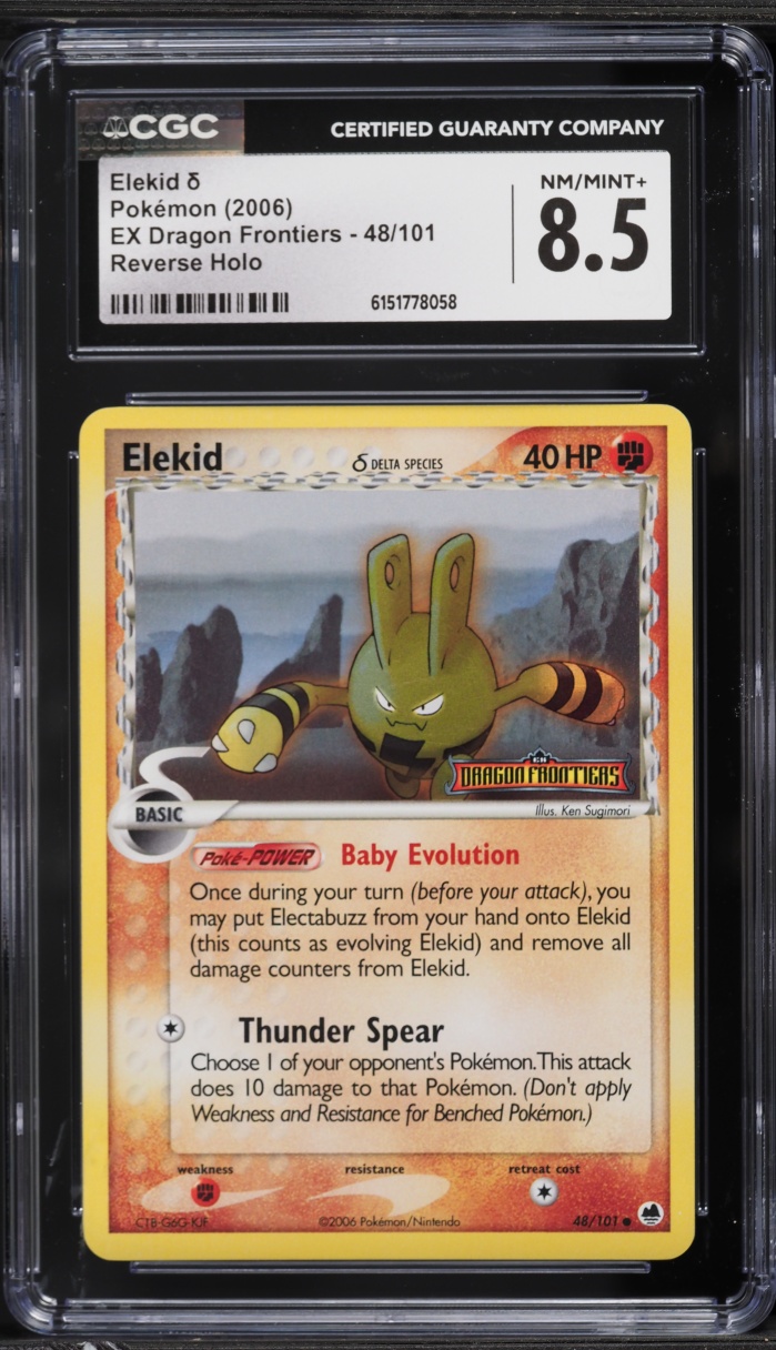2006 Pokemon EX Dragon Frontiers Reverse Holo Elekid #48 CGC 8.5 NM-MT+