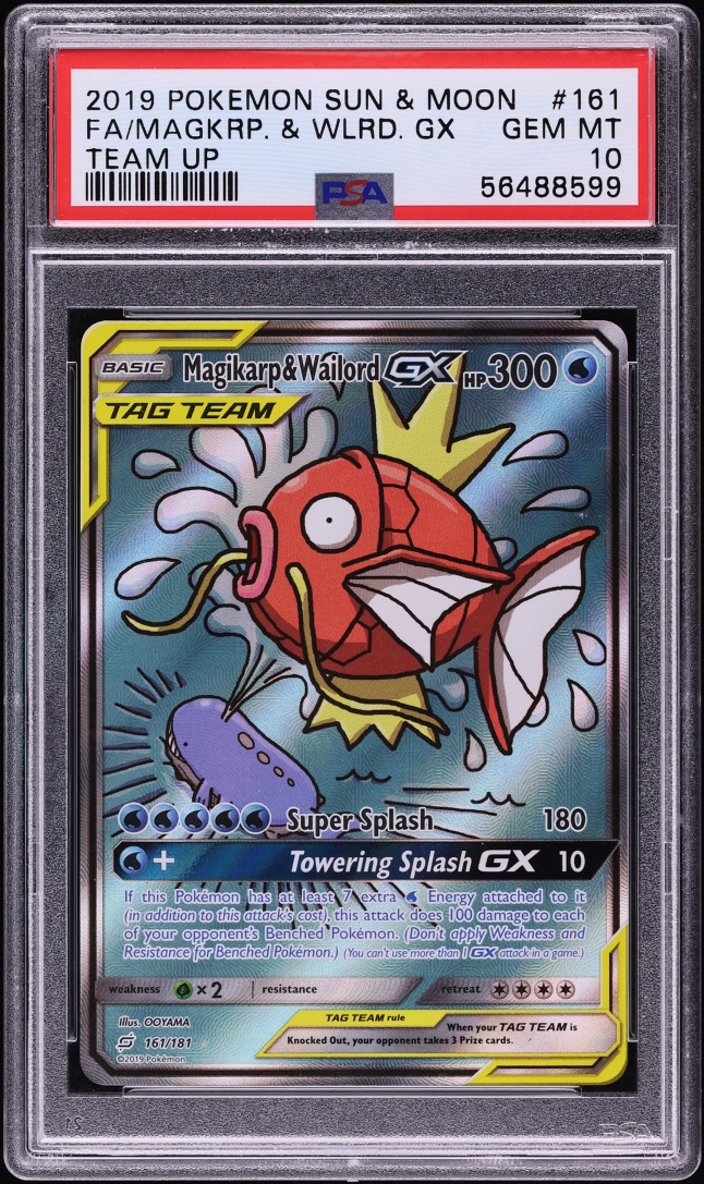 2019 Pokemon Sun & Moon Team Up Full Art Magikarp & Wailord GX #161 PSA 10 GEM MINT