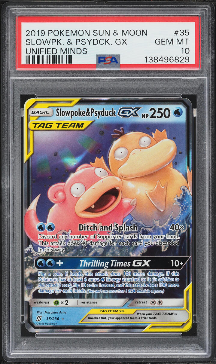 2019 Pokemon Sun & Moon Unified Minds Holo Slowpoke & Psyduck GX #35 PSA 10 GEM MINT